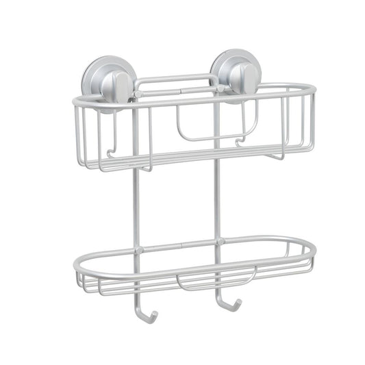 Zenna Home NeverRust Aluminum Power Grip Pro Dual Mount 2-Tier Caddy in Satin Chrome