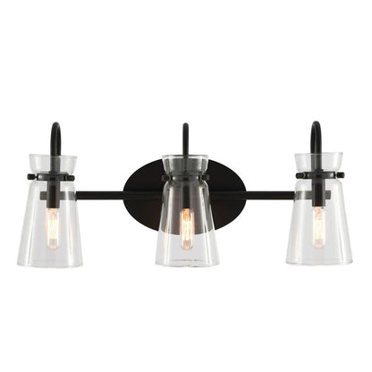 Hampton Bay Vinton Place 22 in. 3-Light Matte Black Bathroom Vanity Light with Clear Shades