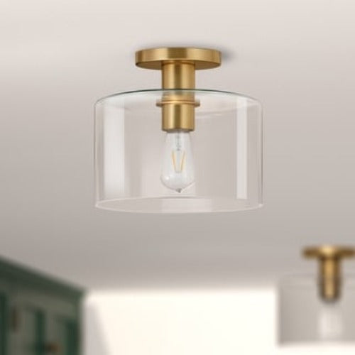 Evelyn&Zoe Industrial Semi Flush Mount Ceiling Light with Clear Glass Shade