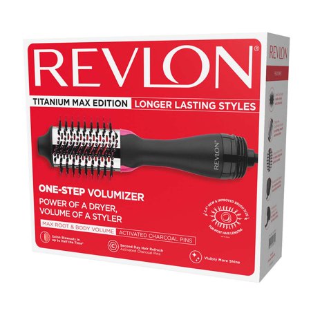 Revlon One-Step Hair Dryer and Volumizer Titanium Max Edition 2.4  Hot Air Brush  Black