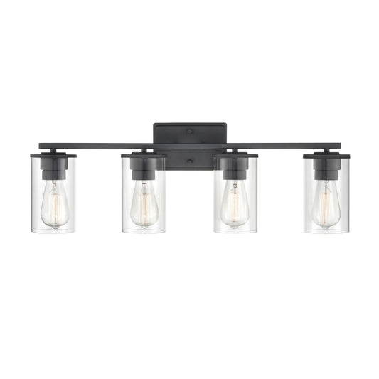 Millennium Lighting Verlana 27.625 in. 4-Light Matte Black Bathroom Vanity Light with Clear Glass Shade