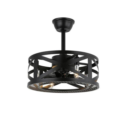 17 in. Indoor Black Ceiling Fan Farmhouse Caged Ceiling Fan with Lights and Remote Enclosed Ceiling Fan