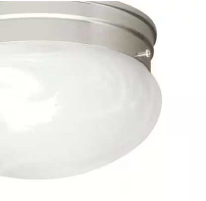 KICHLER Ceiling Space 9.25 in. 2-Light Brushed Nickel Traditional Hallway Flush Mount Ceiling Light with Alabaster Swirl Glass