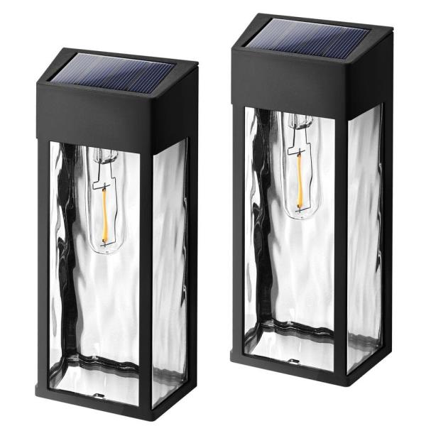 Black Outdoor Solar Wall Lights with LED Bulb (2-Pack)