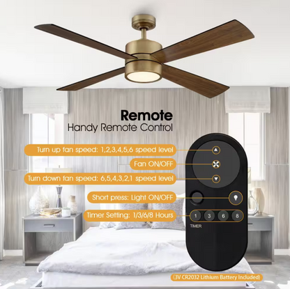 52 in. Indoor Natural Brass Ceiling Fan with Warm White Integrated LED and Remote Control