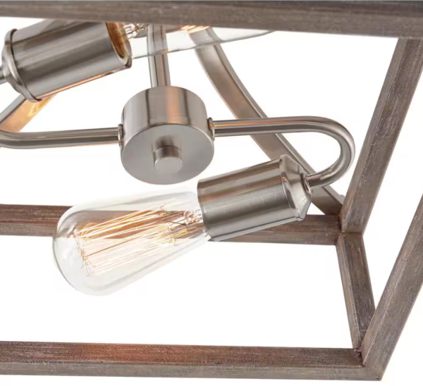 Hampton Bay Boswell Brushed Nickel Farmhouse Semi-Flush Mount Light with Painted Weathered Gray Wood Accents