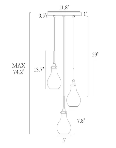 Uolfin Transitional Kitchen Island Cluster Pendant Light 3-Light Plating Brass Pendant Light with Teardrop Clear Glass Shades