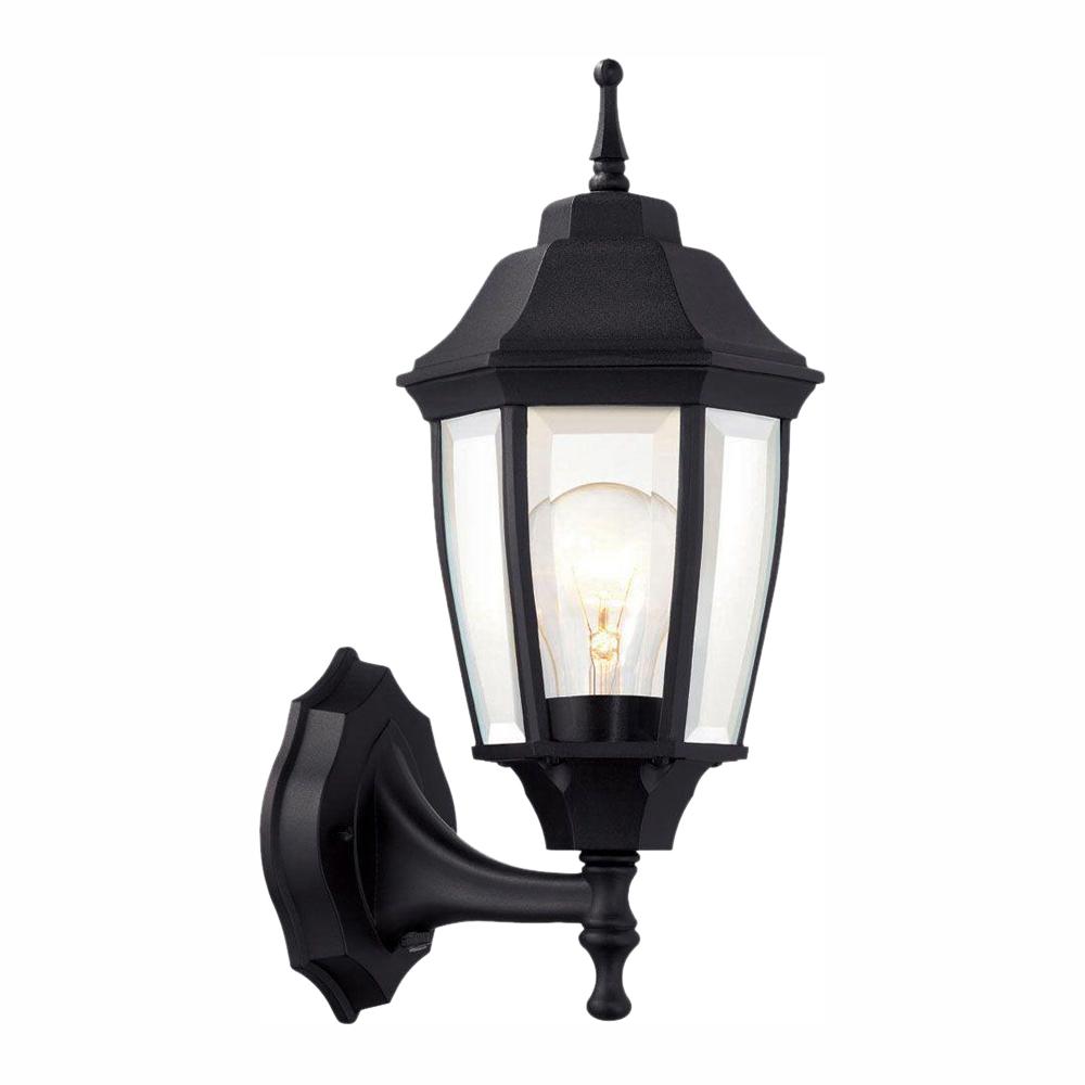 Hampton Bay 14.37 in. Black Dusk to Dawn Decorative Outdoor Wall Lantern Sconce Light