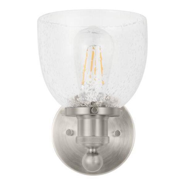 Evelyn 6 in. 1-Light Brushed Nickel Modern Industrial Wall Mount Sconce Light with Clear Seeded Glass Shade