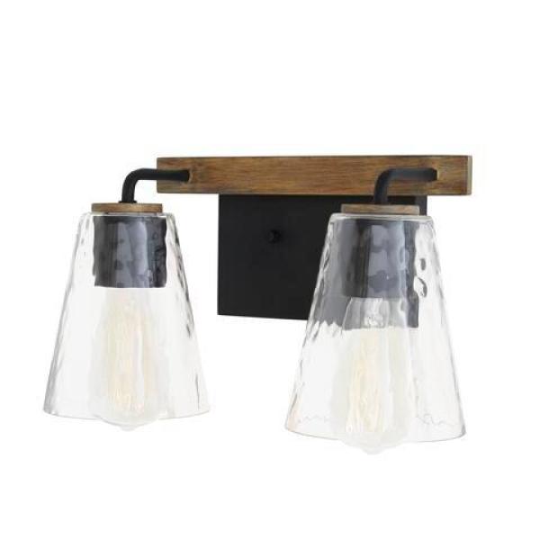 Home Decorators Collection Westbrook 2-Light Weathered Oak Rustic Farmhouse Bathroom Vanity Light with Matte Black Accents