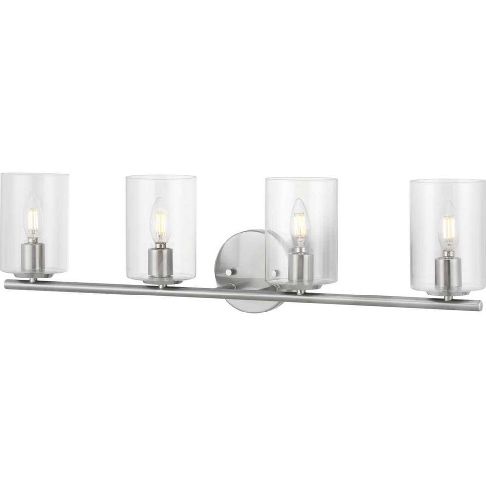 Hampton Bay Champlain 31.5 in. 4-Light Brushed Nickel Modern Bathroom Vanity Light with Clear Glass Shades