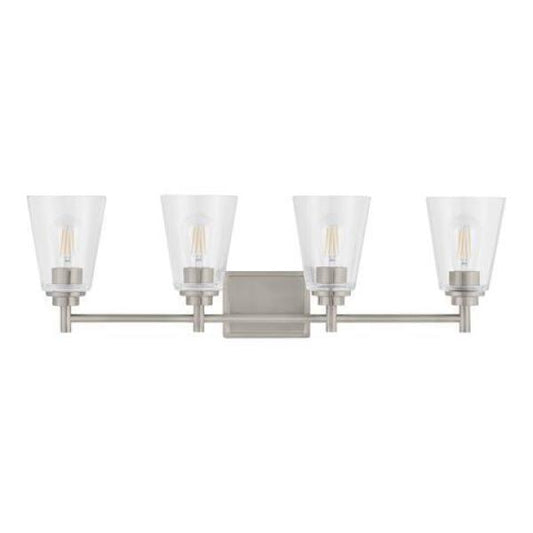 Hampton Bay Wakefield 31 in. 4-Light Brushed Nickel Modern Vanity with Clear Glass Shades