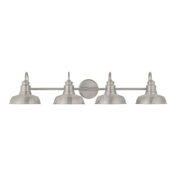 Hampton Bay Elmcroft 38 in. 4-Light Brushed Nickel Farmhouse Vanity with Metal Shades