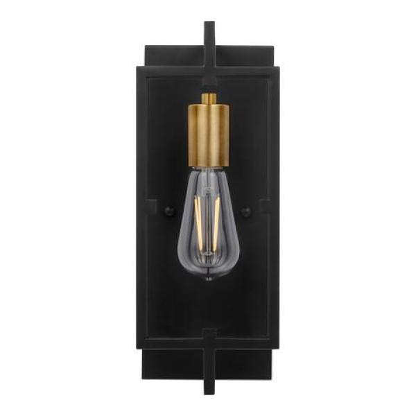 Home Decorators Collection Kenton 4.75 in. 1-Light Matte Black Industrial Wall Sconce with Cage Frame Detail