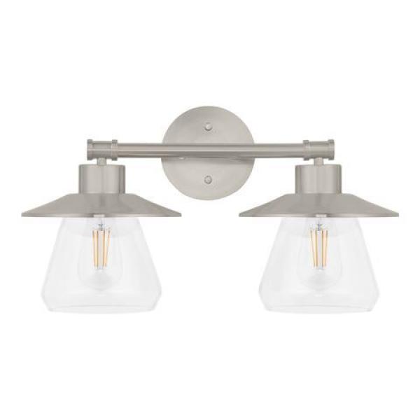 Hampton Bay Northmoore 18.9 in 2-Light Brushed Nickel Farmhouse Bathroom Vanity Light