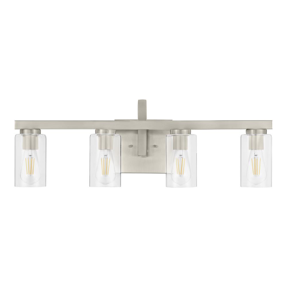 Hampton Bay Kendall Manor 29 in. 4 Light Brushed Nickel Bathroom Vanity Light with Clear Glass Shades