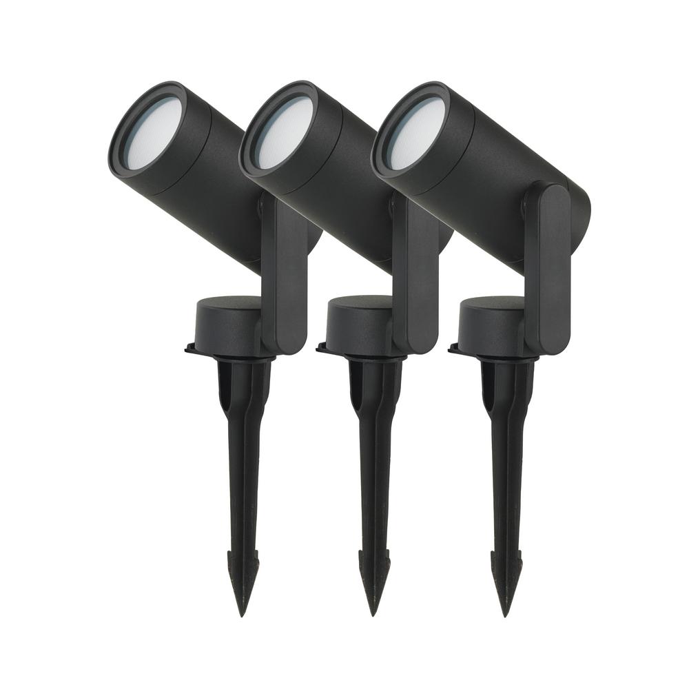 (3-Pack) Hampton Bay 10-Watt Equivalent Low Voltage Black LED Outdoor Landscape Spotlight with Smart App Control Powered by Hubspace