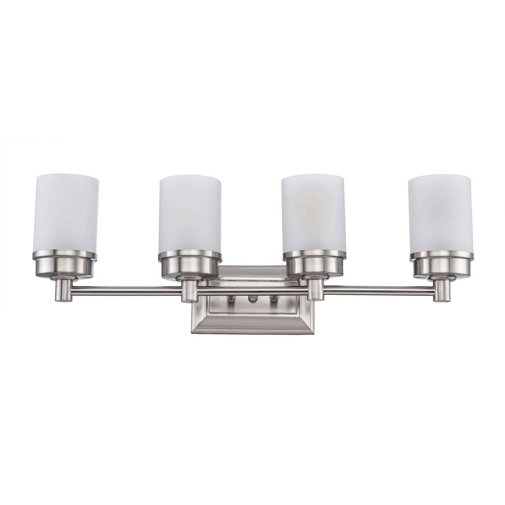 Hampton Bay Cade 27.5 in. 4-Light Brushed Nickel Bathroom Vanity Light Fixture with Frosted Glass Shades