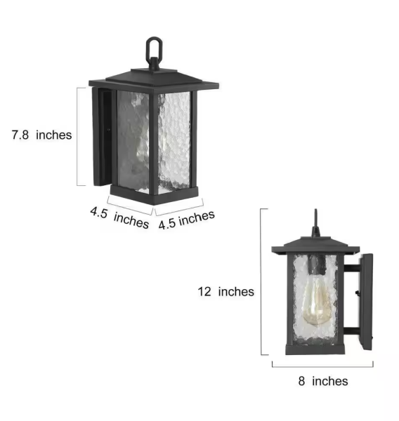 Modern Black Outdoor Wall Sconce, Farmhouse Lantern Coach Light with Waterglass Shade, 1-Light Porch Patio Deck Lighting