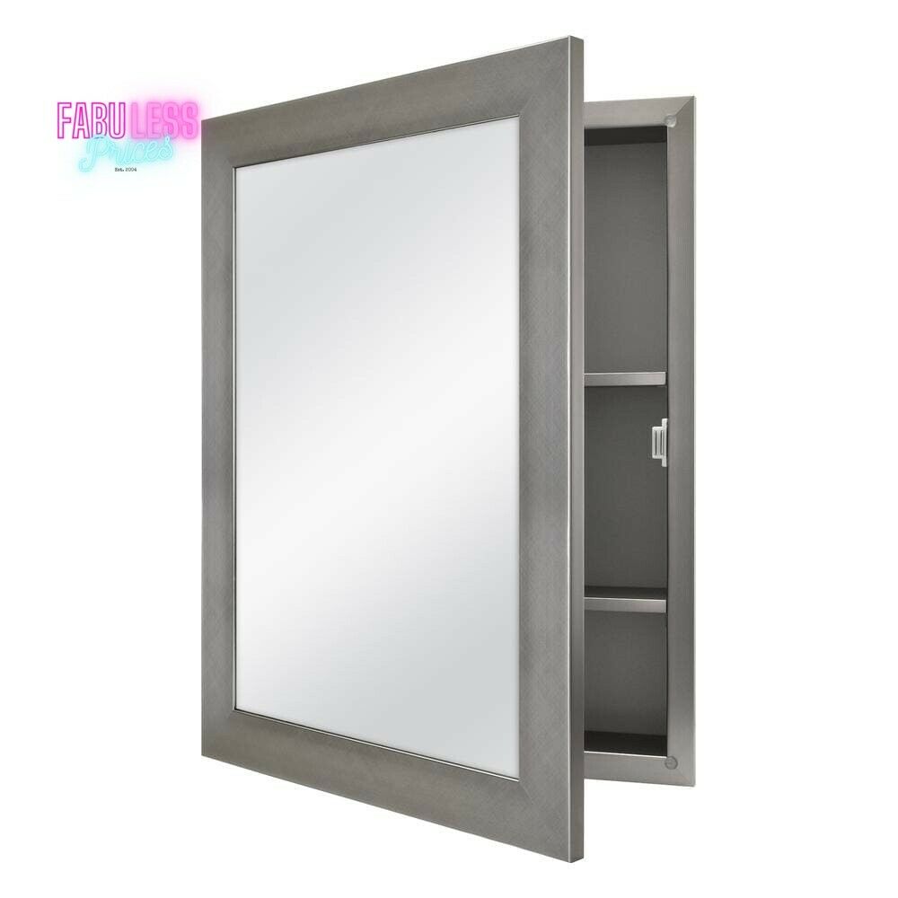 20 in. X 26 in. Recessed or Surface Mount Framed Medicine Cabinet in Pewter