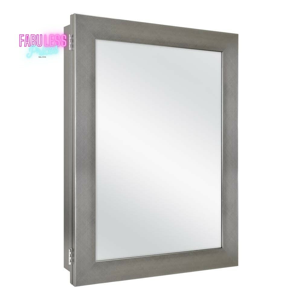 20 in. X 26 in. Recessed or Surface Mount Framed Medicine Cabinet in Pewter