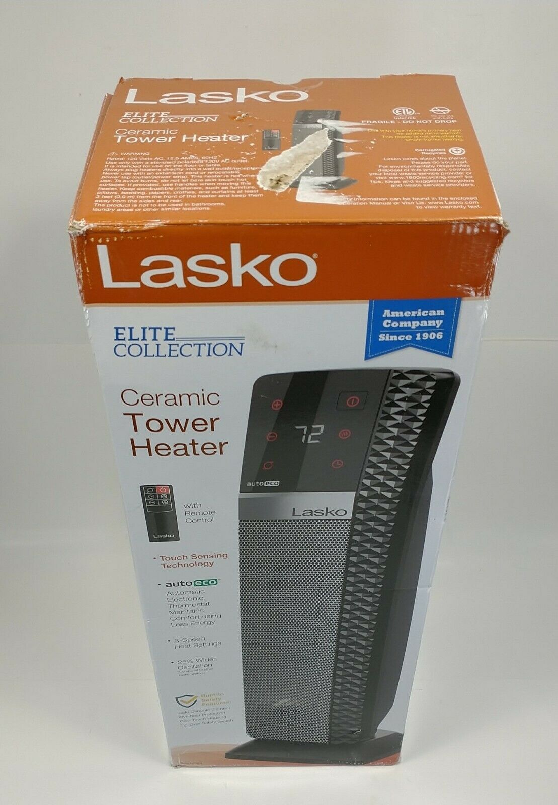 Lasko 22” Elite Collection Ceramic Tower Space Heater with Remote  CT22445  Black  8.5” L  New