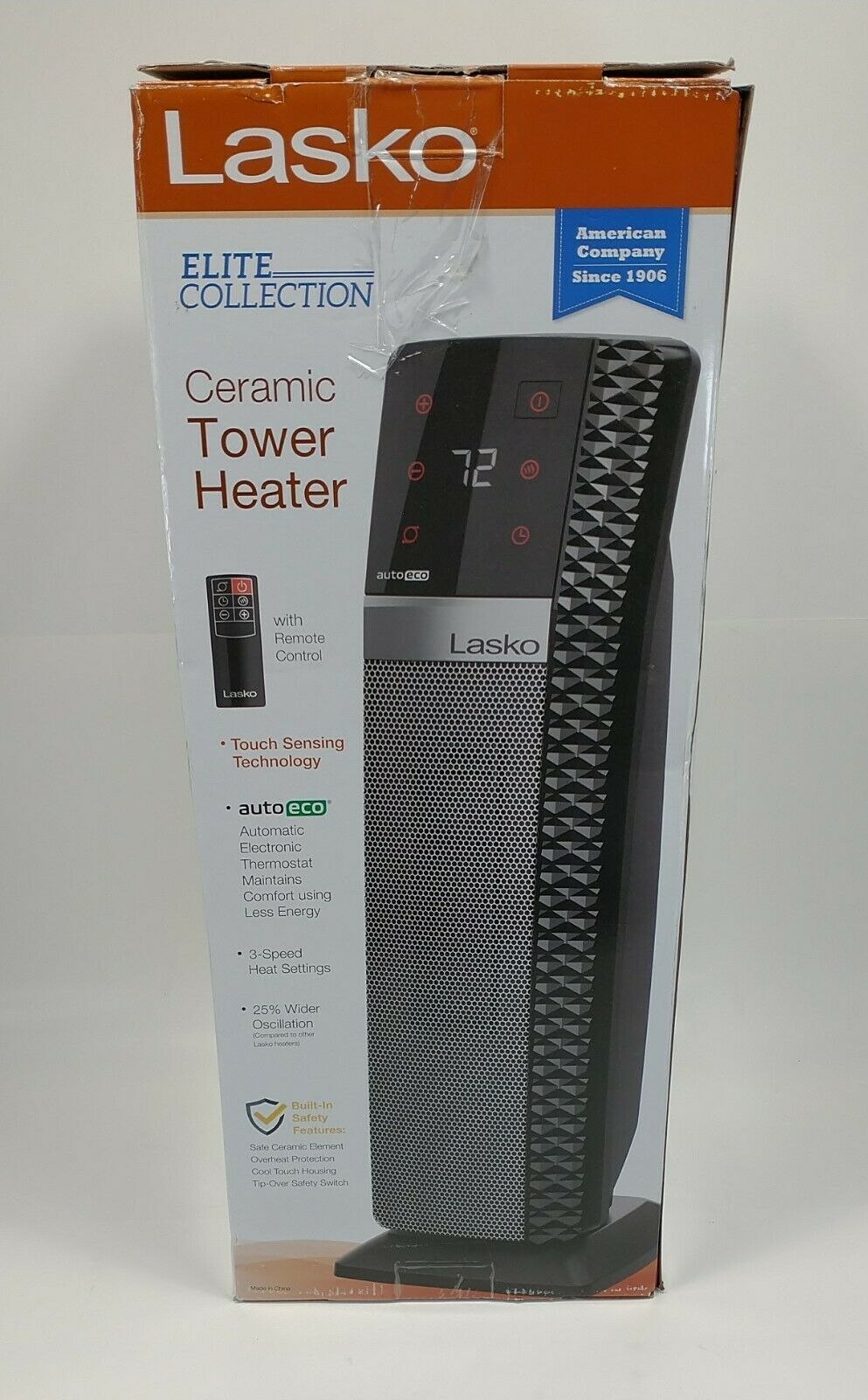 Lasko 22” Elite Collection Ceramic Tower Space Heater with Remote  CT22445  Black  8.5” L  New