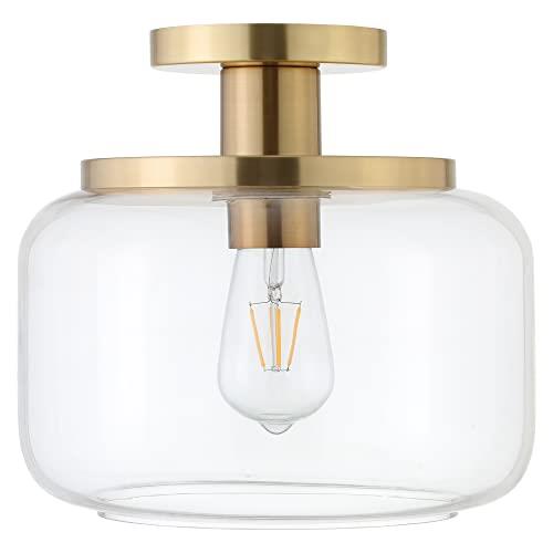 Tatum 11" Brushed Brass Semi Flush Mount with Clear Glass Shade