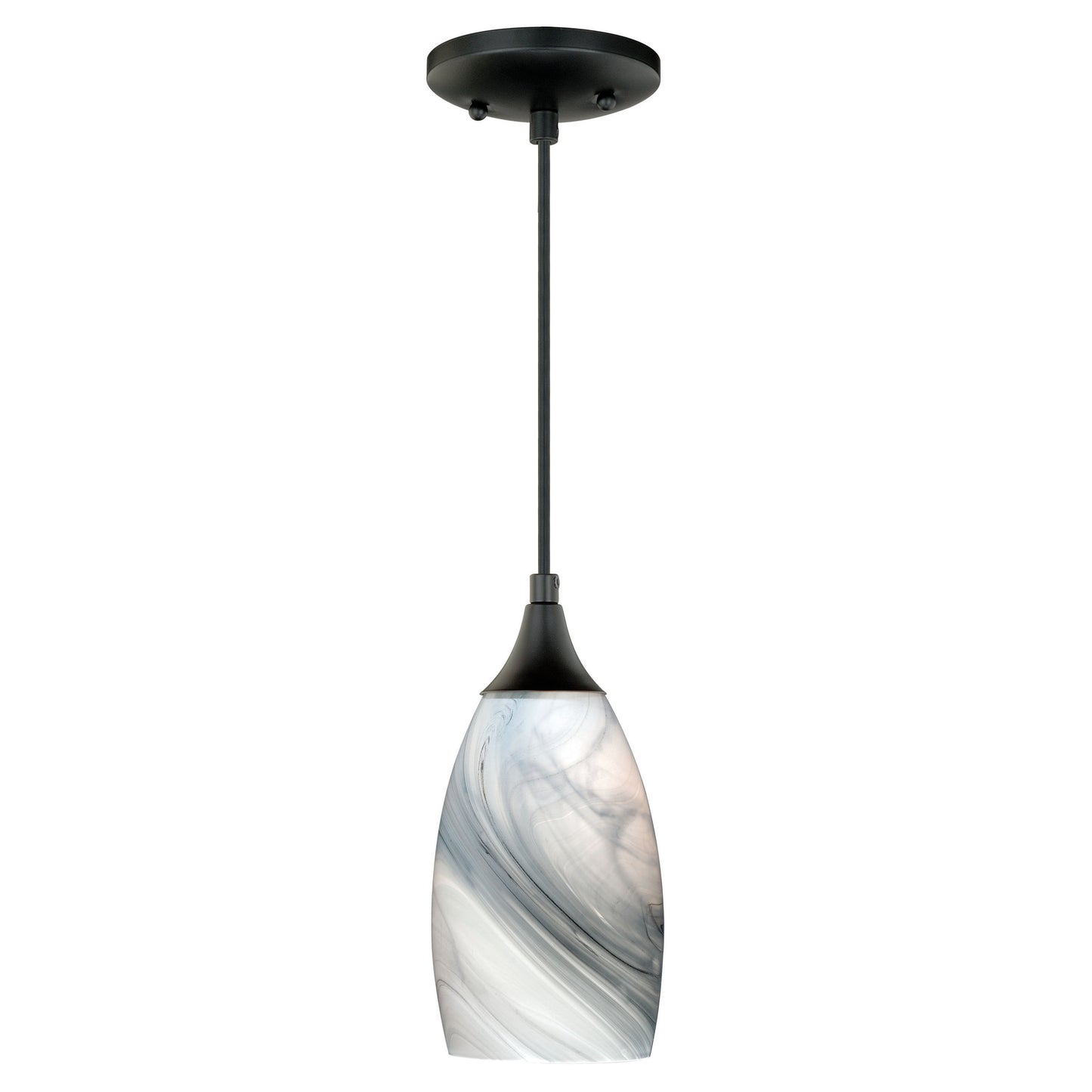 VAXCEL Milano 1-Light Oil Rubbed Bronze Shaded Mini Pendant Ceiling Light Gray White Glass