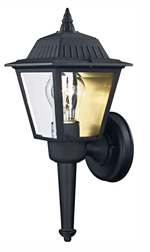 13.5 in. 1-Light Black Outdoor Wall Light Fixture Sconce with Clear Glass