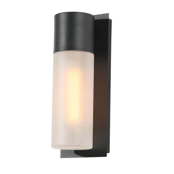 13 in. 1-Light Black Outdoor Wall Lantern Sconce, Mid-Century Modern Outdoor Wall Light with Frosted Glass Shade