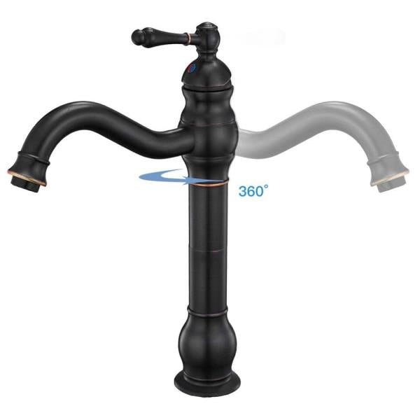 Single Hole Single Handle Bathroom Vessel Sink Faucet with 360° Swivel Spout and Pop-up Drain in Oil Rubbed Bronze