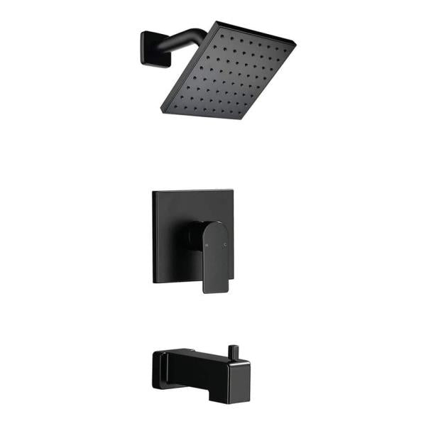 Single Handle 1-Spray Wall Mount Tub and Shower Faucet 1.8 GPM 6 in. Shower System in Matte Black Valve Included