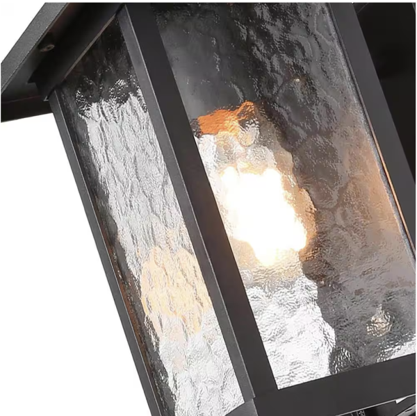 Modern Black Outdoor Wall Sconce, Farmhouse Lantern Coach Light with Waterglass Shade, 1-Light Porch Patio Deck Lighting