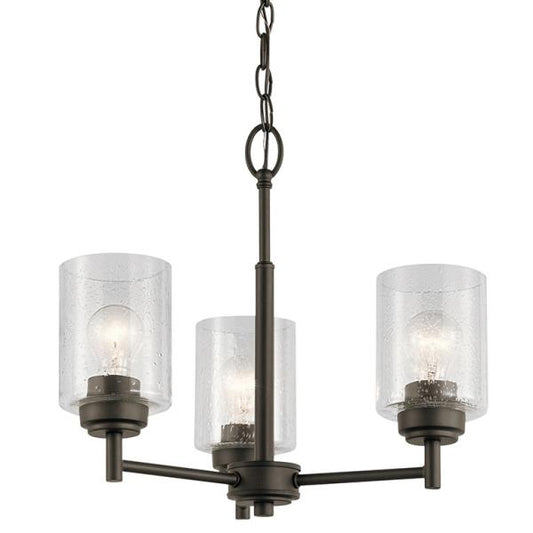 KICHLER Winslow 18 in. 3-Light Olde Bronze Contemporary Shaded Mini Chandelier for Dining Room