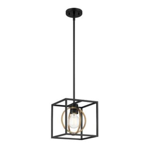 Kew Gardens 60 Watt 1 Light Matte Black and Old Satin Brass Convertible Pendant