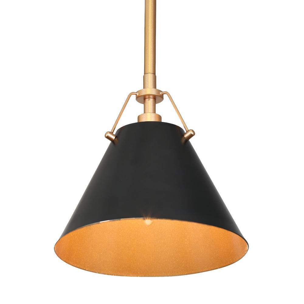 Uolfin Modern Farmhouse Dome Kitchen Island Pendant Lighting Taine 1-Light Black & Brass Bell Pendant Light with Metal Shade