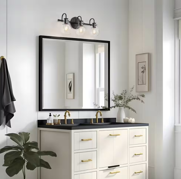 Modern Industrial 22 in. 3-Light Black Bathroom Vanity Light Wall Sconce with Clear Globe Glass Shades