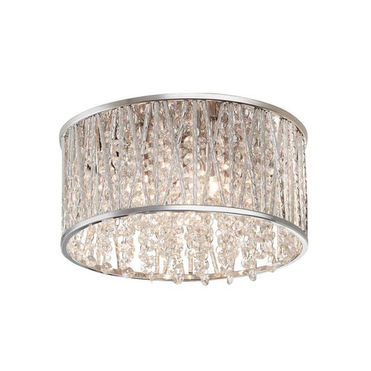 Home Decorators Collection Saynsberry 11.5 in. 3-Light Polished Chrome Flush Mount Ceiling Light Fixture with Crystal Drum Shade