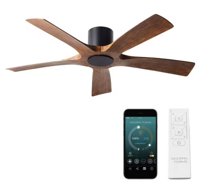 Aviator Indoor and Outdoor 5-Blade Smart Flush Mount Ceiling Fan 54in Matte Black Distressed Koa with Remote Control (Light Kit Sold Separately)