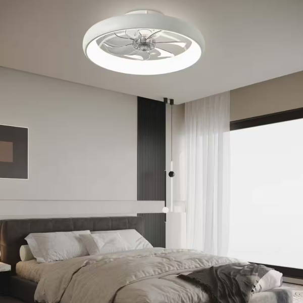 ANTOINE 20 in. LED Indoor White Bladeless App Control Low Profile Ceiling Fan with Light Semi Flush Mount Bedroom Lighting