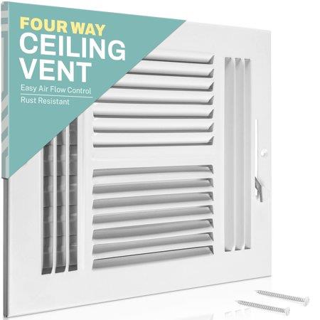 Home Intuition Ceiling Register - Air Vent Covers for Home Ceiling or Wall - 10X10 Inch (Duct Opening) 4-Way White Grille Register Cover with Adjustab