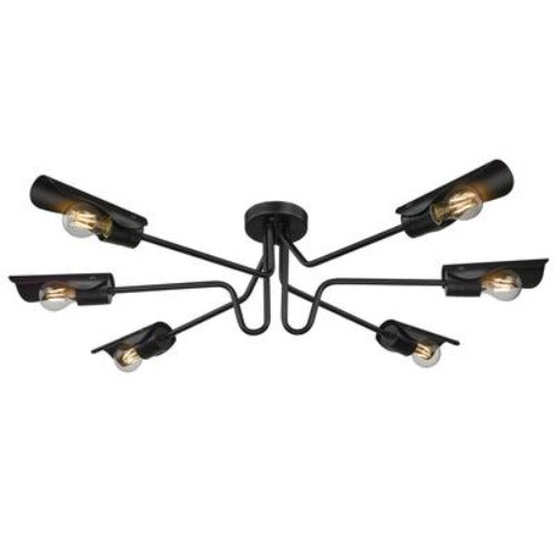 Golden Lighting Newton 39.625 in. 6-Light Matte Black Semi-Flush Mount