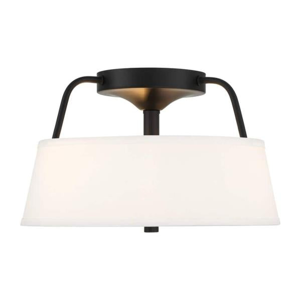 Heatherwood 14 in. 3-Light Matte Black w/ Fabric Drum Shade and Glass Diffuser