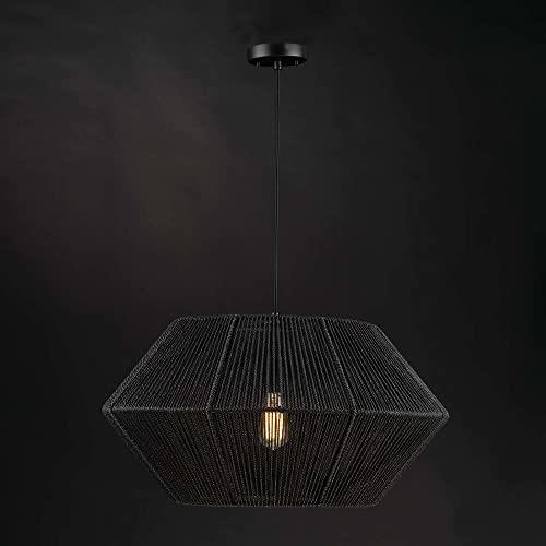 Globe Electric Terra 1-Light Matte Black Natural Twine Chandelier