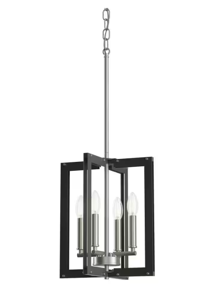 KICHLER Pendroy 4-Light Brushed Nickel and Black Industrial Cage Foyer Pendant Hanging Light