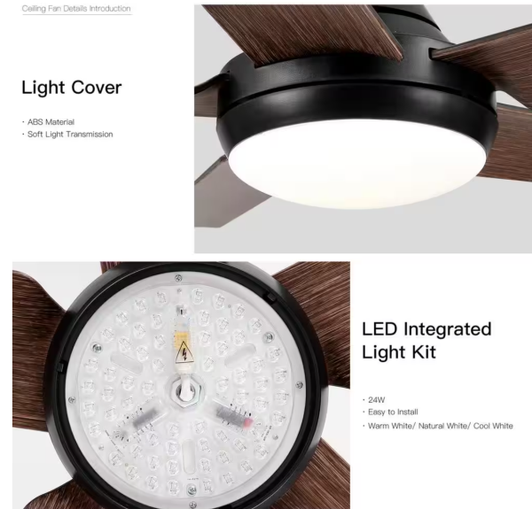 48 in. Color Changing Integrated LED Indoor Brown Ceiling Fan with Light Kit and Remote Control