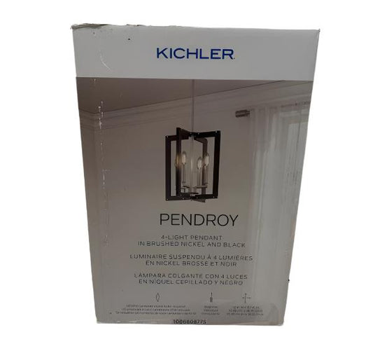 KICHLER Pendroy 4-Light Brushed Nickel and Black Industrial Cage Foyer Pendant Hanging Light