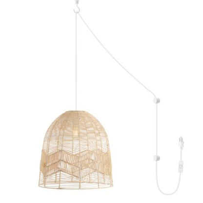 Sofia 17.5" 1-Light Farmhouse Coastal Rattan 180" Cord Plug-in or Hardwired LED Pendant