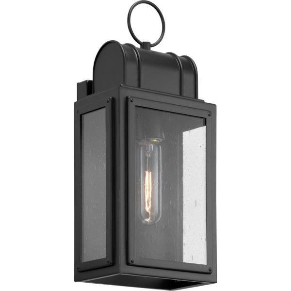 Progress Lighting Landstone 1-Light 13.5 in. Matte Black Outdoor Wall Lantern with Clear Glass